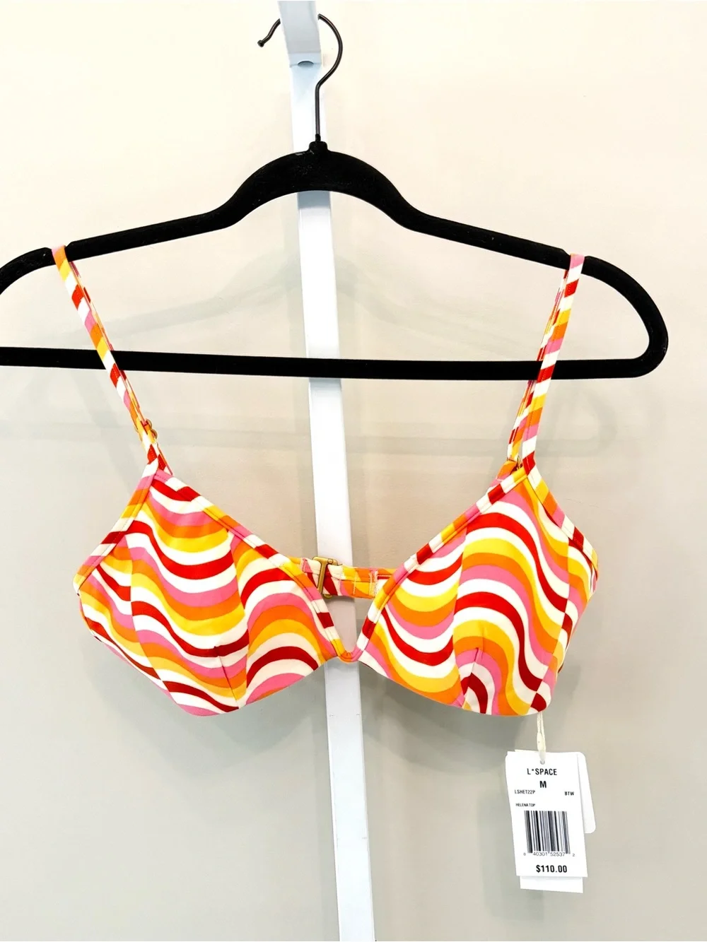 L*Space Helena Bikini Top Sz M Pink Orange Swirl Print Underwire Swim NWT